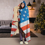 Rough USA Flag Print Hooded Blanket