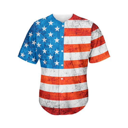 Rough USA Flag Print Men's Baseball Jersey