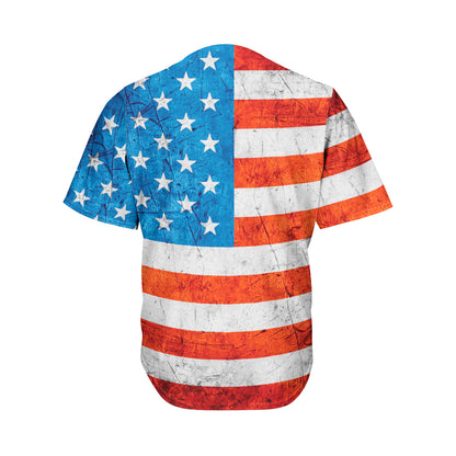 Rough USA Flag Print Men's Baseball Jersey