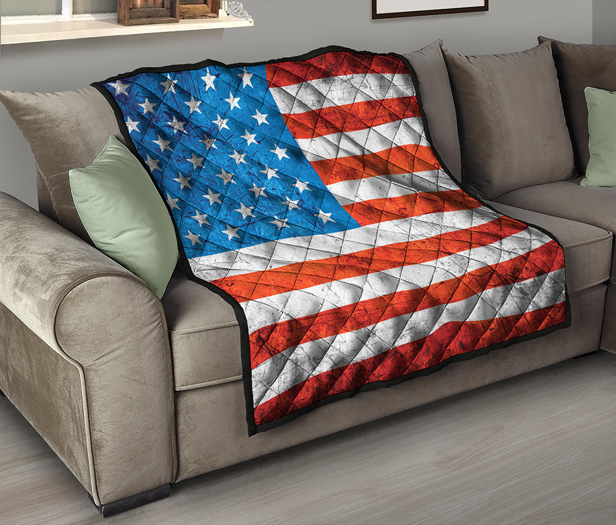 Rough USA Flag Print Quilt