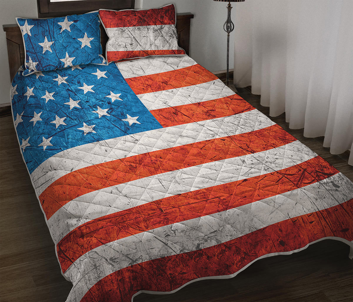 Rough USA Flag Print Quilt Bed Set