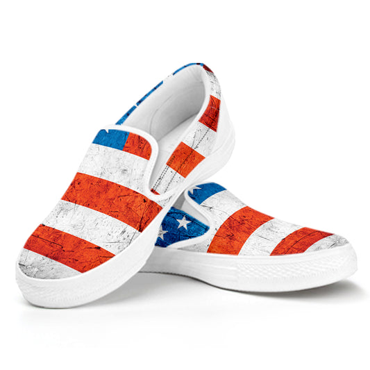 Rough USA Flag Print White Slip On Shoes