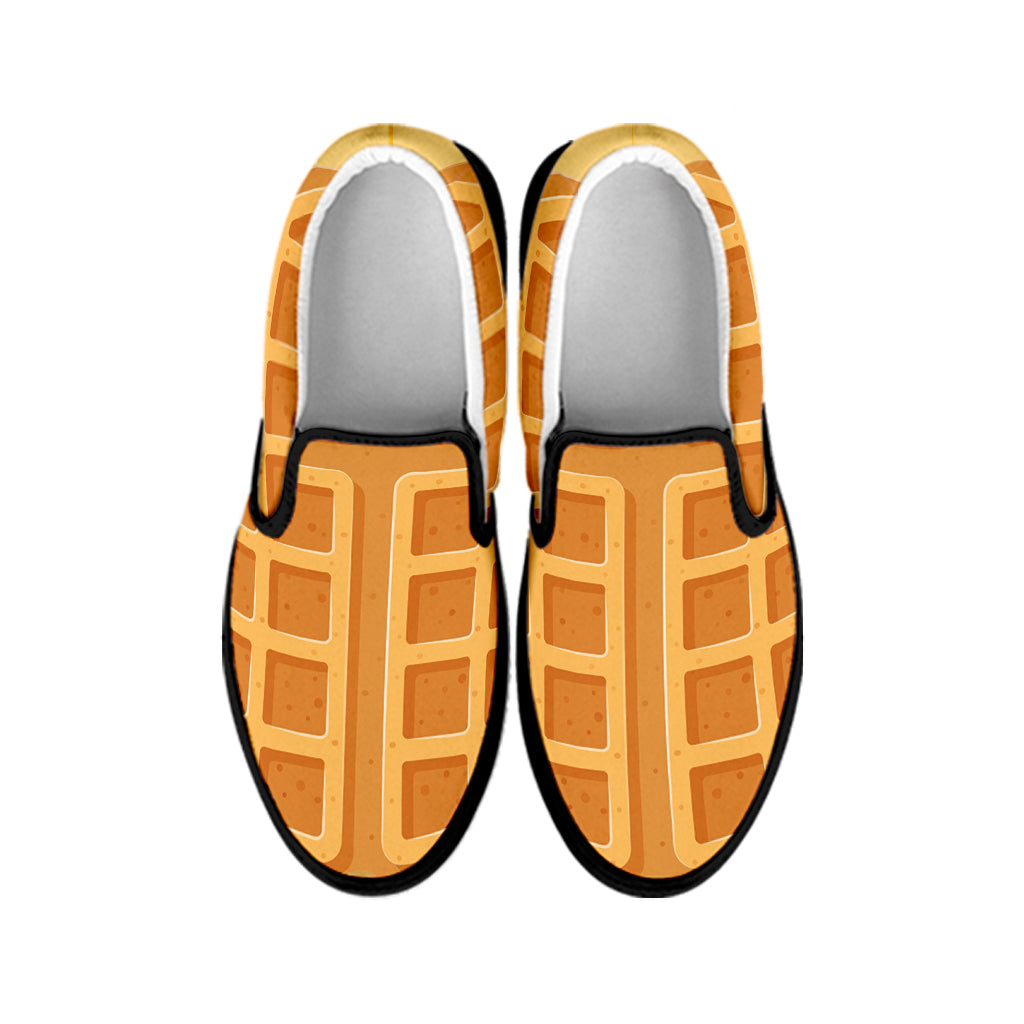 Round Waffle Print Black Slip On Shoes