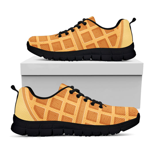 Round Waffle Print Black Sneakers