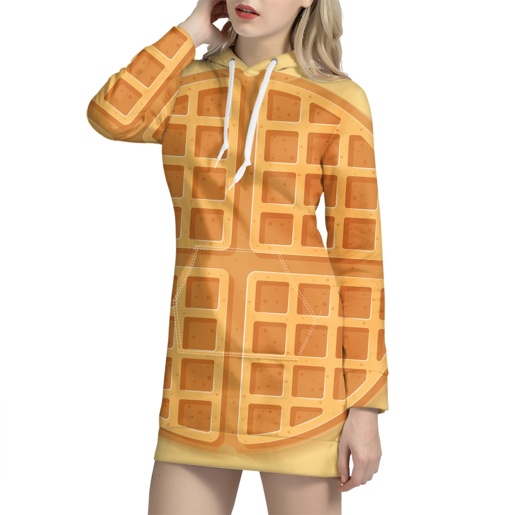 Round Waffle Print Pullover Hoodie Dress