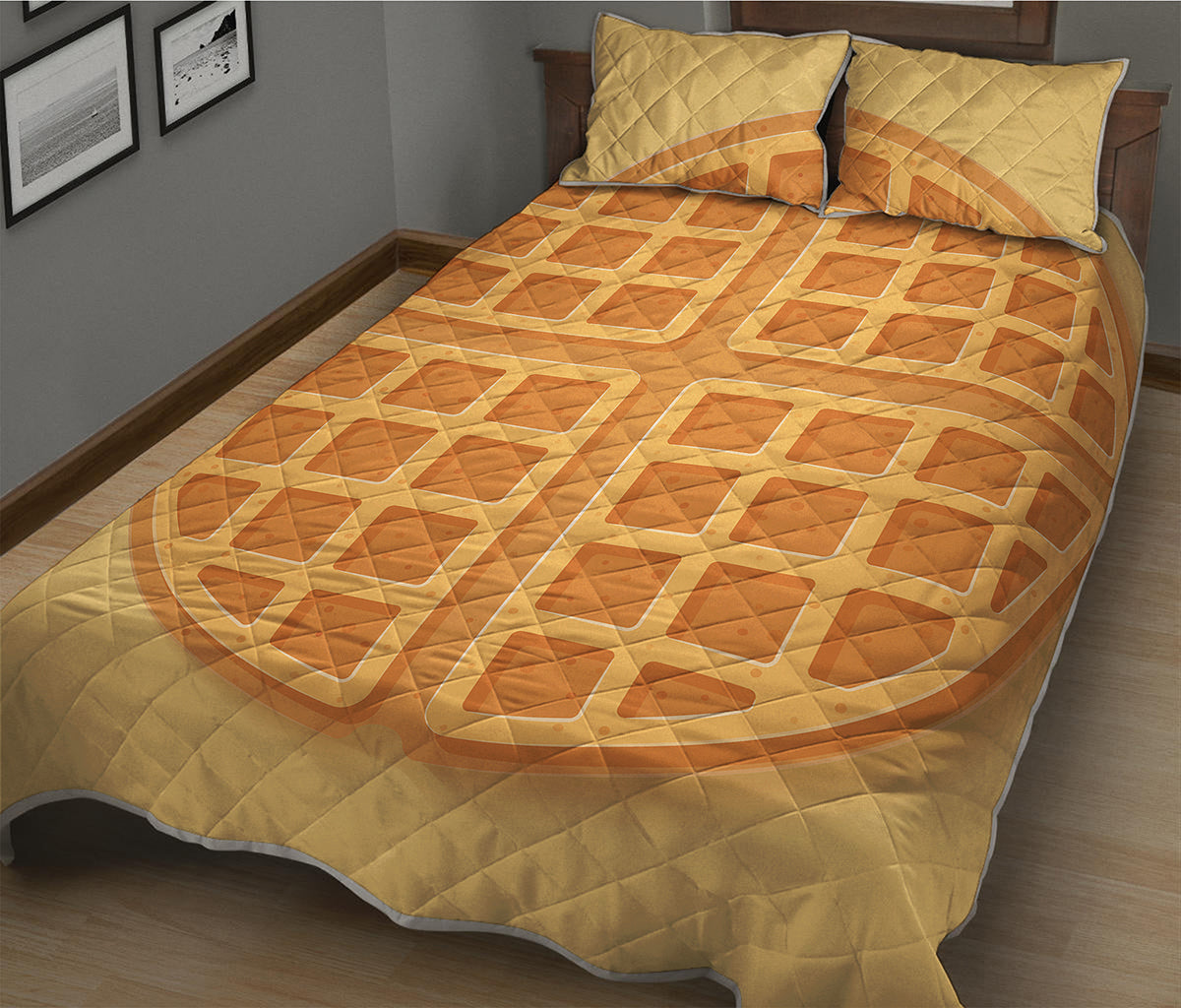 Round Waffle Print Quilt Bed Set