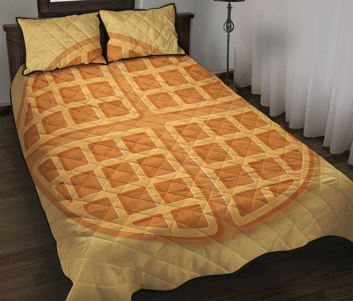 Round Waffle Print Quilt Bed Set
