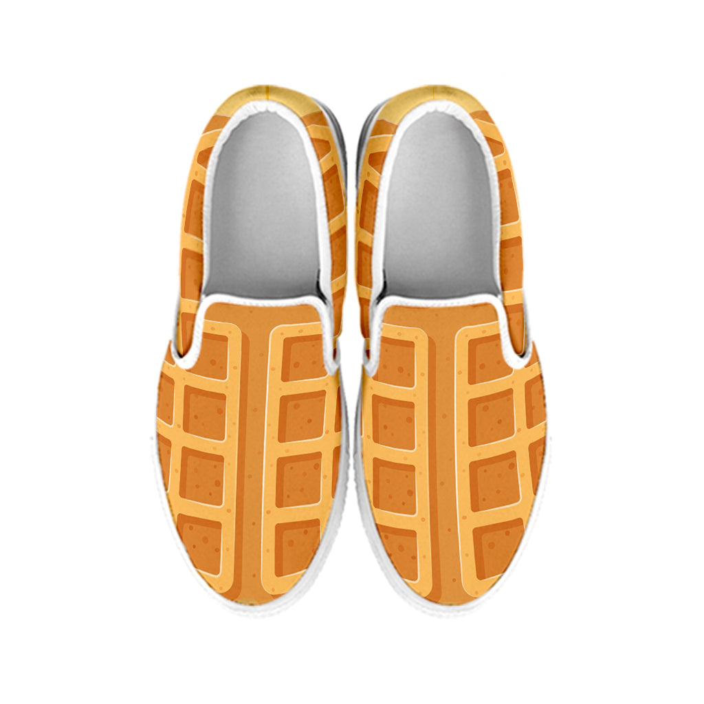 Round Waffle Print White Slip On Shoes