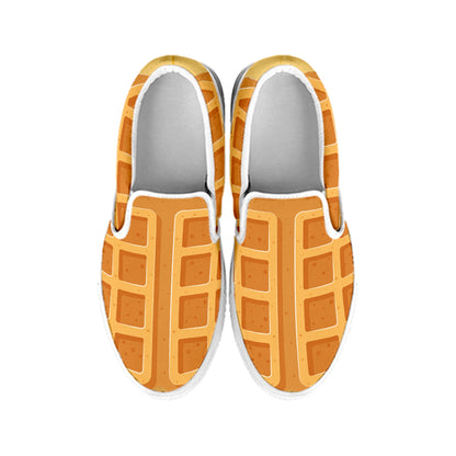 Round Waffle Print White Slip On Shoes
