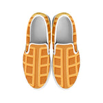 Round Waffle Print White Slip On Shoes