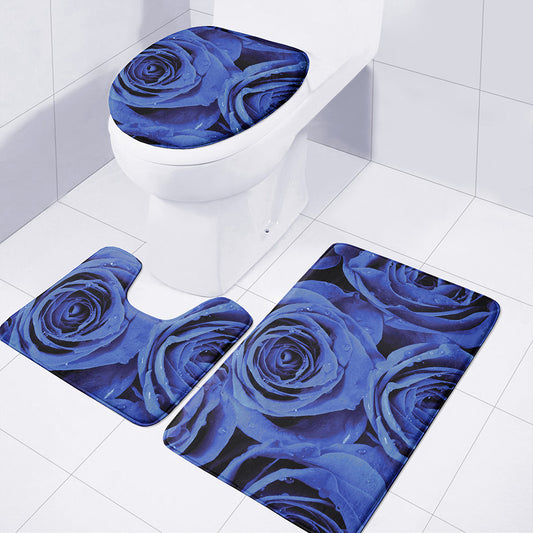 Royal Blue Rose Print 3 Piece Bath Mat Set