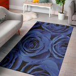 Royal Blue Rose Print Area Rug