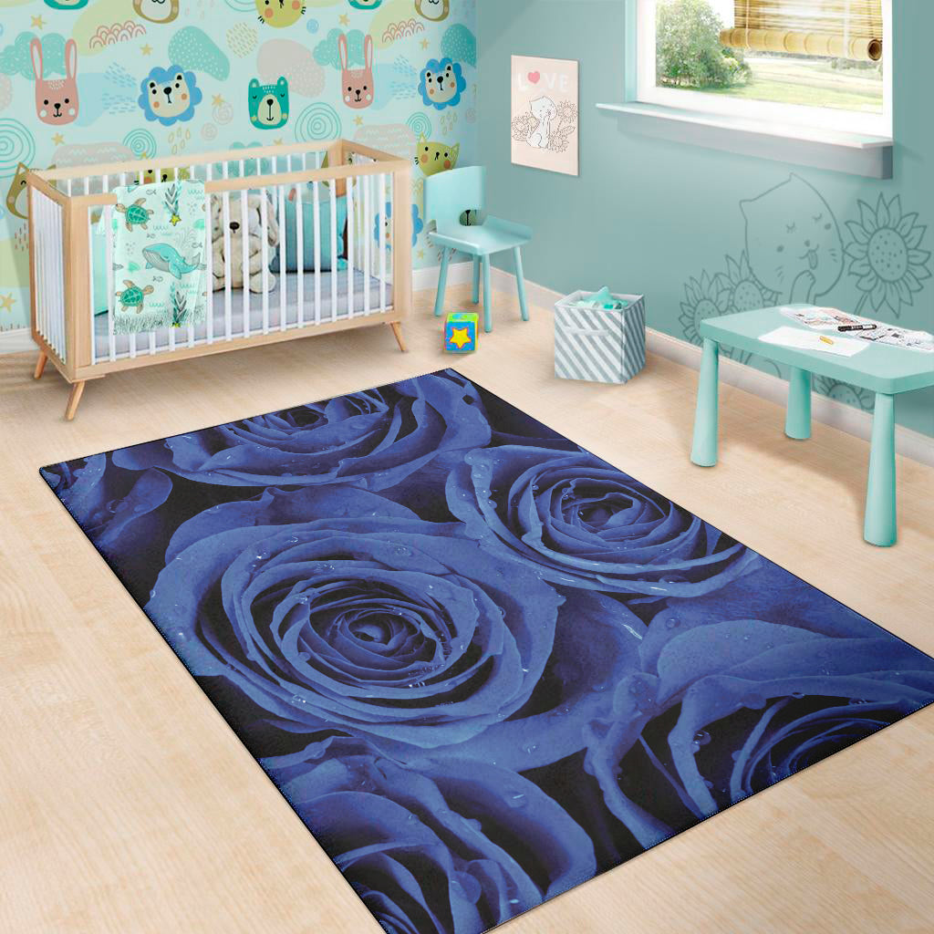 Royal Blue Rose Print Area Rug
