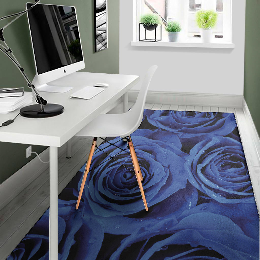 Royal Blue Rose Print Area Rug