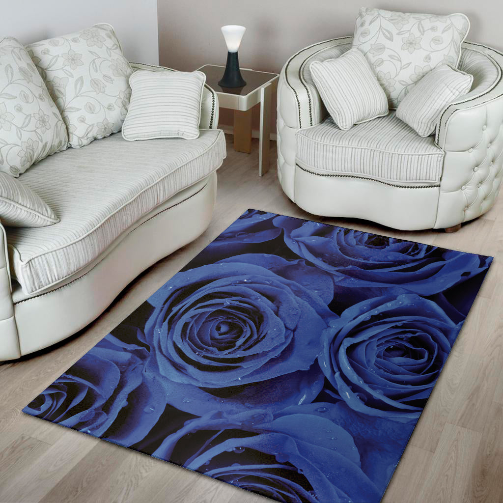 Royal Blue Rose Print Area Rug