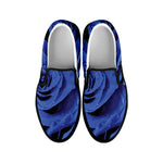 Royal Blue Rose Print Black Slip On Shoes