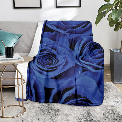 Royal Blue Rose Print Blanket