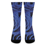 Royal Blue Rose Print Crew Socks