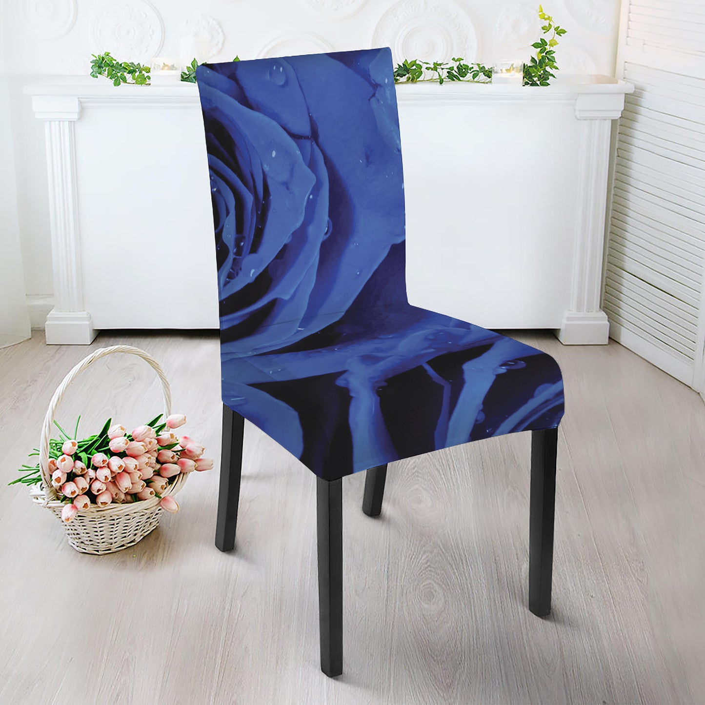 Royal Blue Rose Print Dining Chair Slipcover
