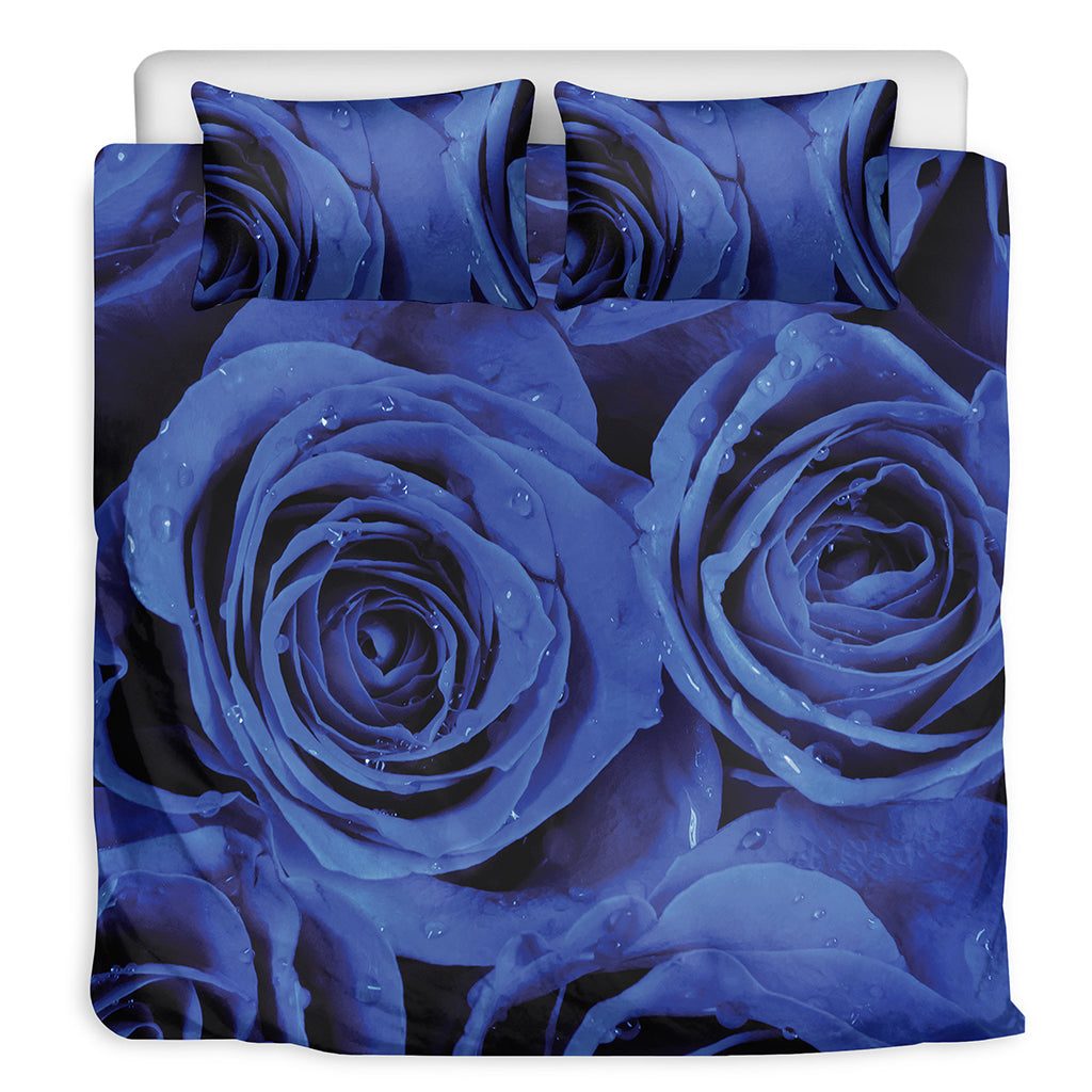 Royal Blue Rose Print Duvet Cover Bedding Set