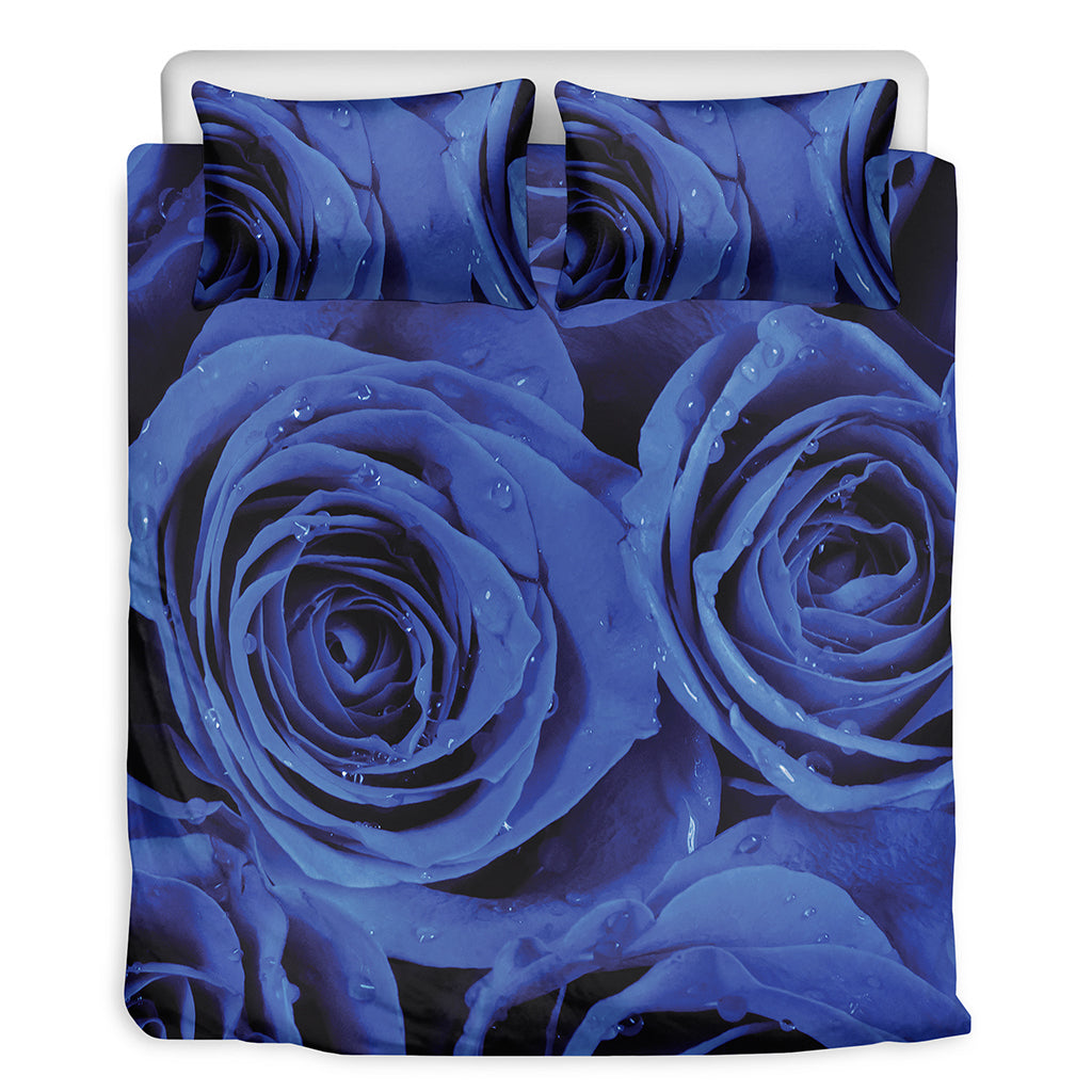 Royal Blue Rose Print Duvet Cover Bedding Set