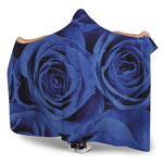 Royal Blue Rose Print Hooded Blanket