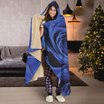 Royal Blue Rose Print Hooded Blanket