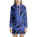 Royal Blue Rose Print Pullover Hoodie Dress
