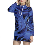 Royal Blue Rose Print Hoodie Dress