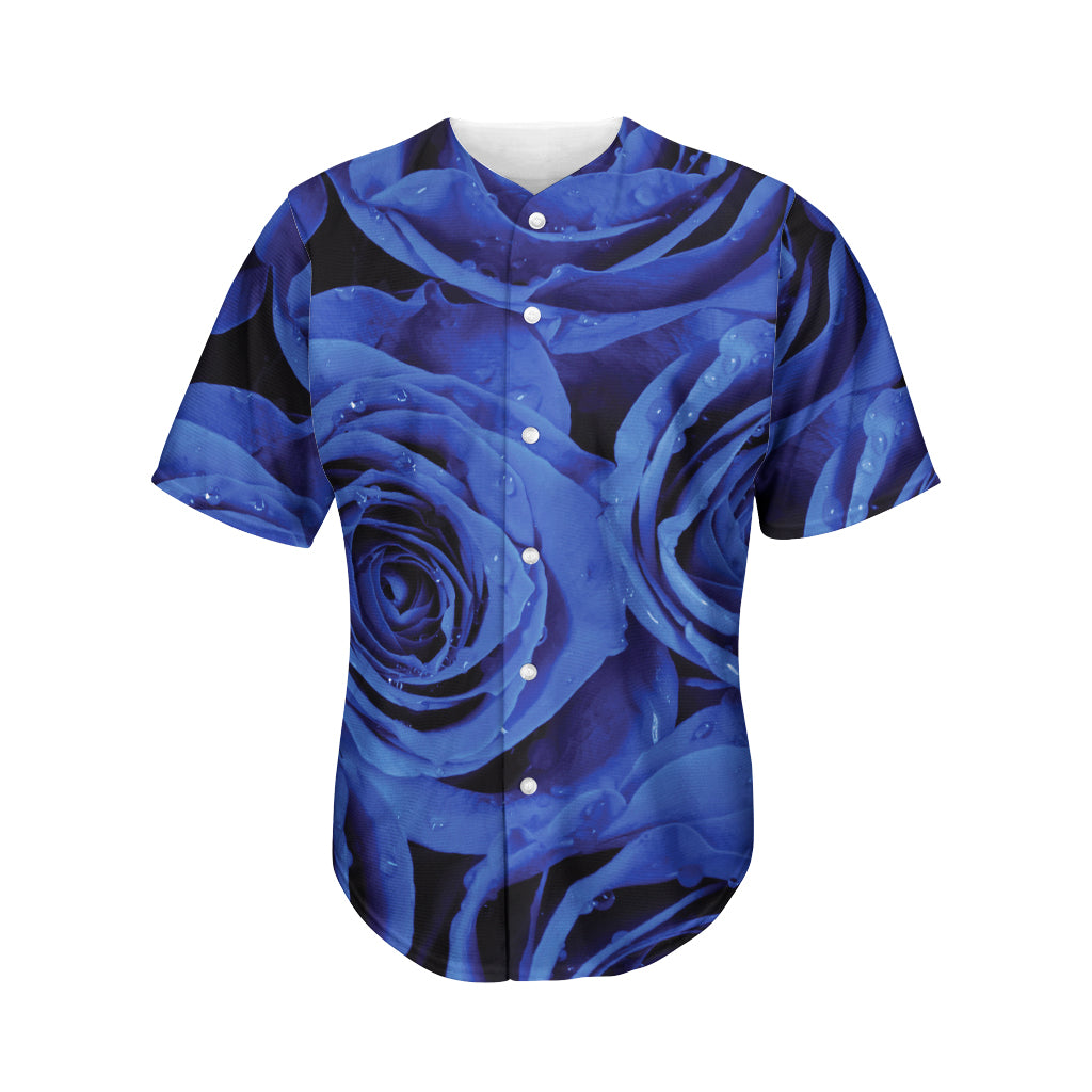 Royal Blue Rose Print Men's Baseball Jersey