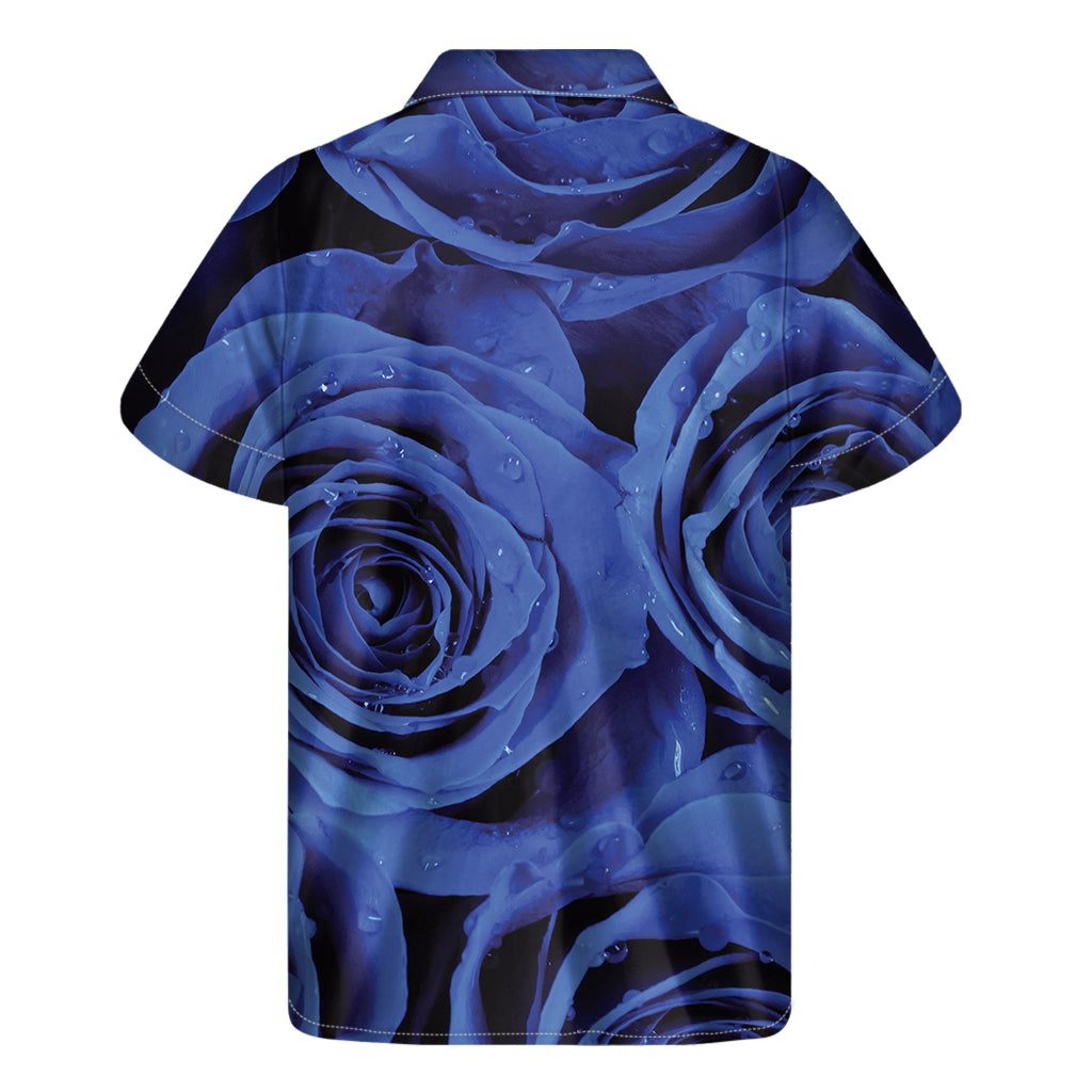 Royal Blue Rose Print Men's Short Sleeve Shirt