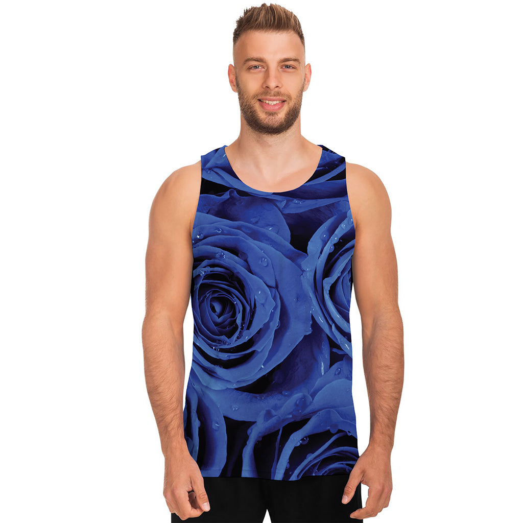 Royal Blue Rose Print Men's Tank Top