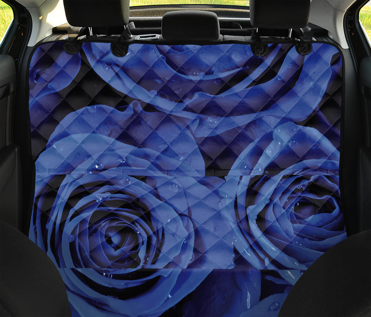 Royal Blue Rose Print Pet Car Back Seat Cover