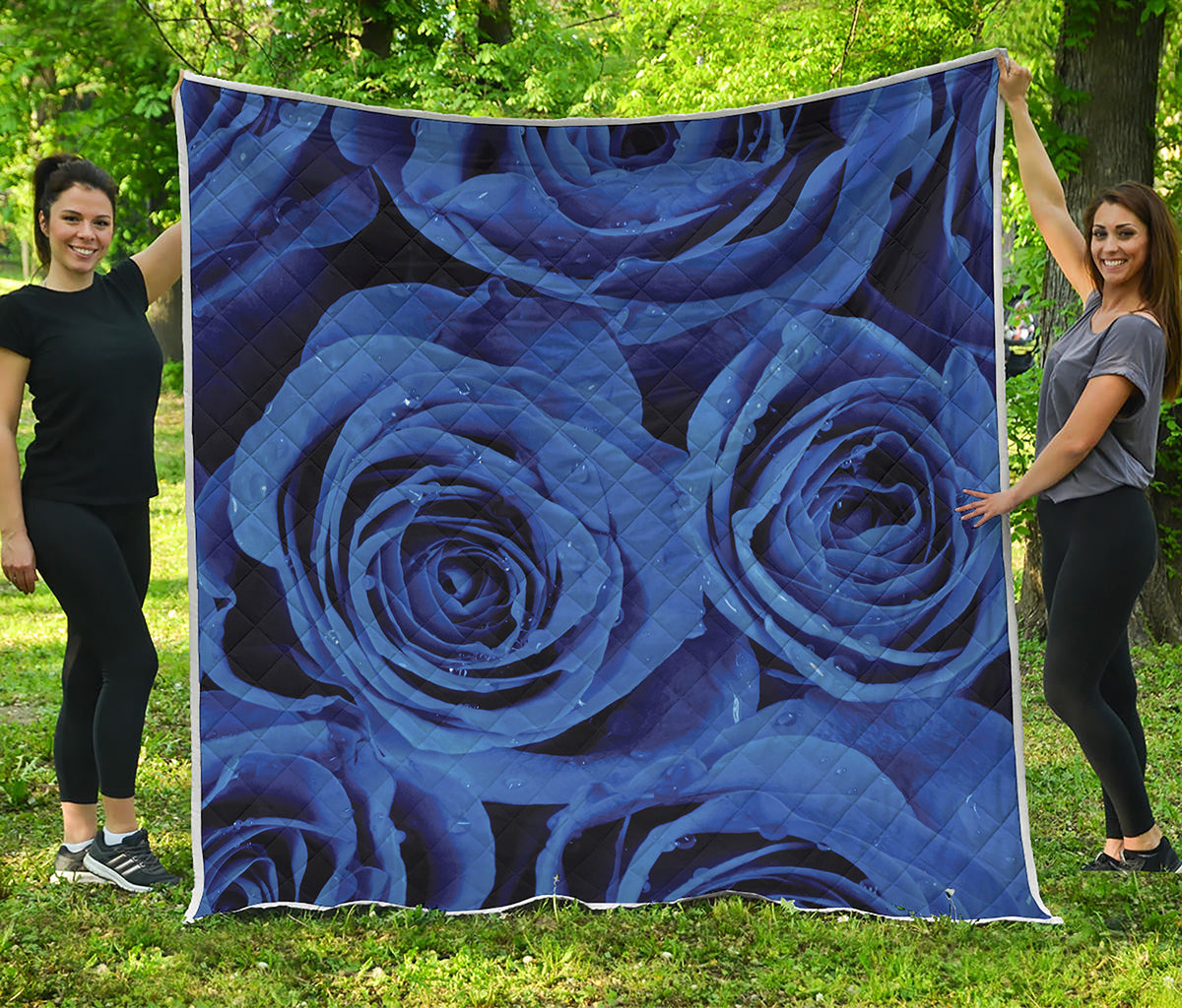 Royal Blue Rose Print Quilt