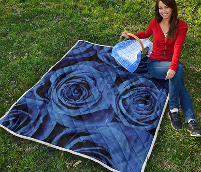 Royal Blue Rose Print Quilt