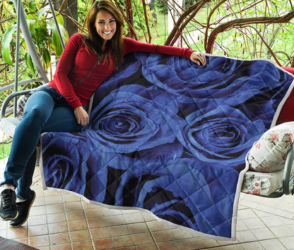 Royal Blue Rose Print Quilt