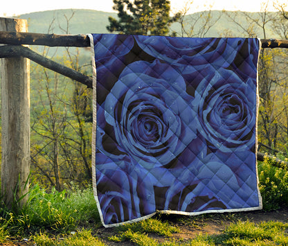 Royal Blue Rose Print Quilt