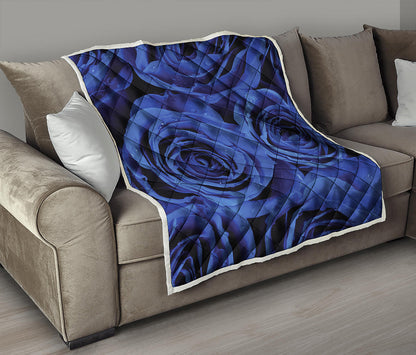 Royal Blue Rose Print Quilt
