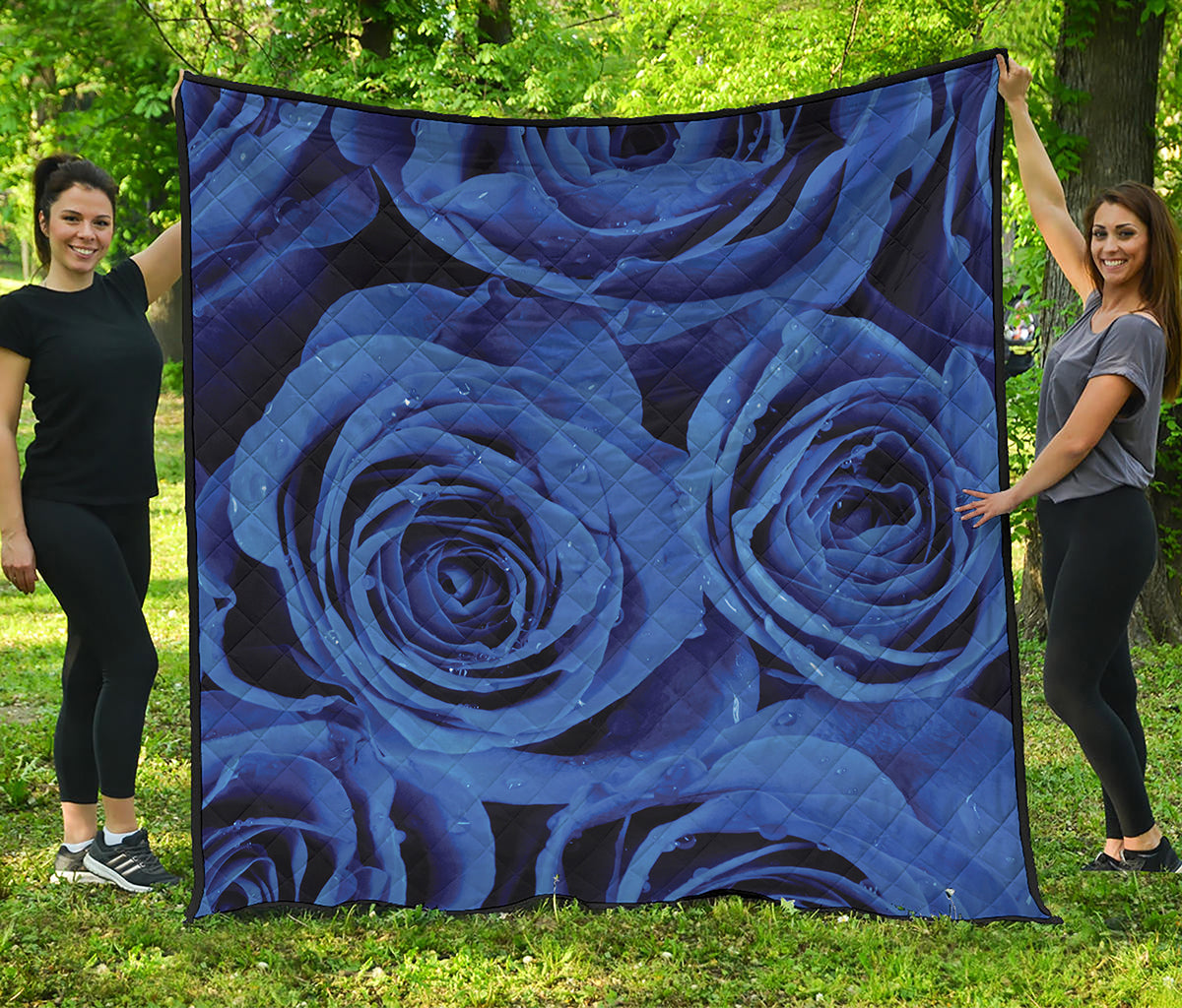 Royal Blue Rose Print Quilt