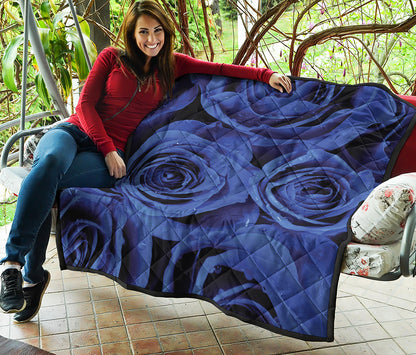 Royal Blue Rose Print Quilt