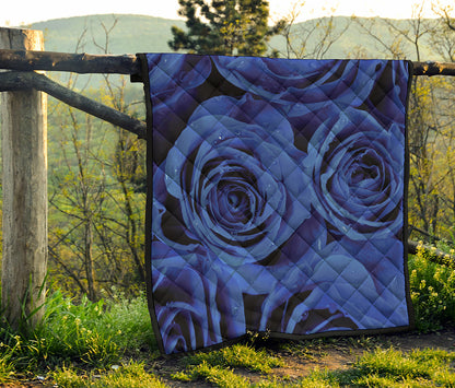 Royal Blue Rose Print Quilt