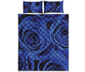 Royal Blue Rose Print Quilt Bed Set
