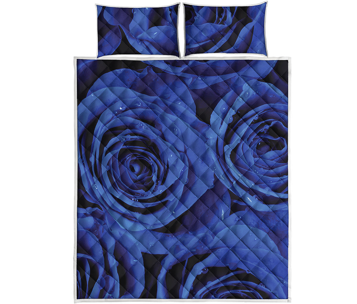 Royal Blue Rose Print Quilt Bed Set
