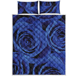 Royal Blue Rose Print Quilt Bed Set