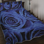 Royal Blue Rose Print Quilt Bed Set