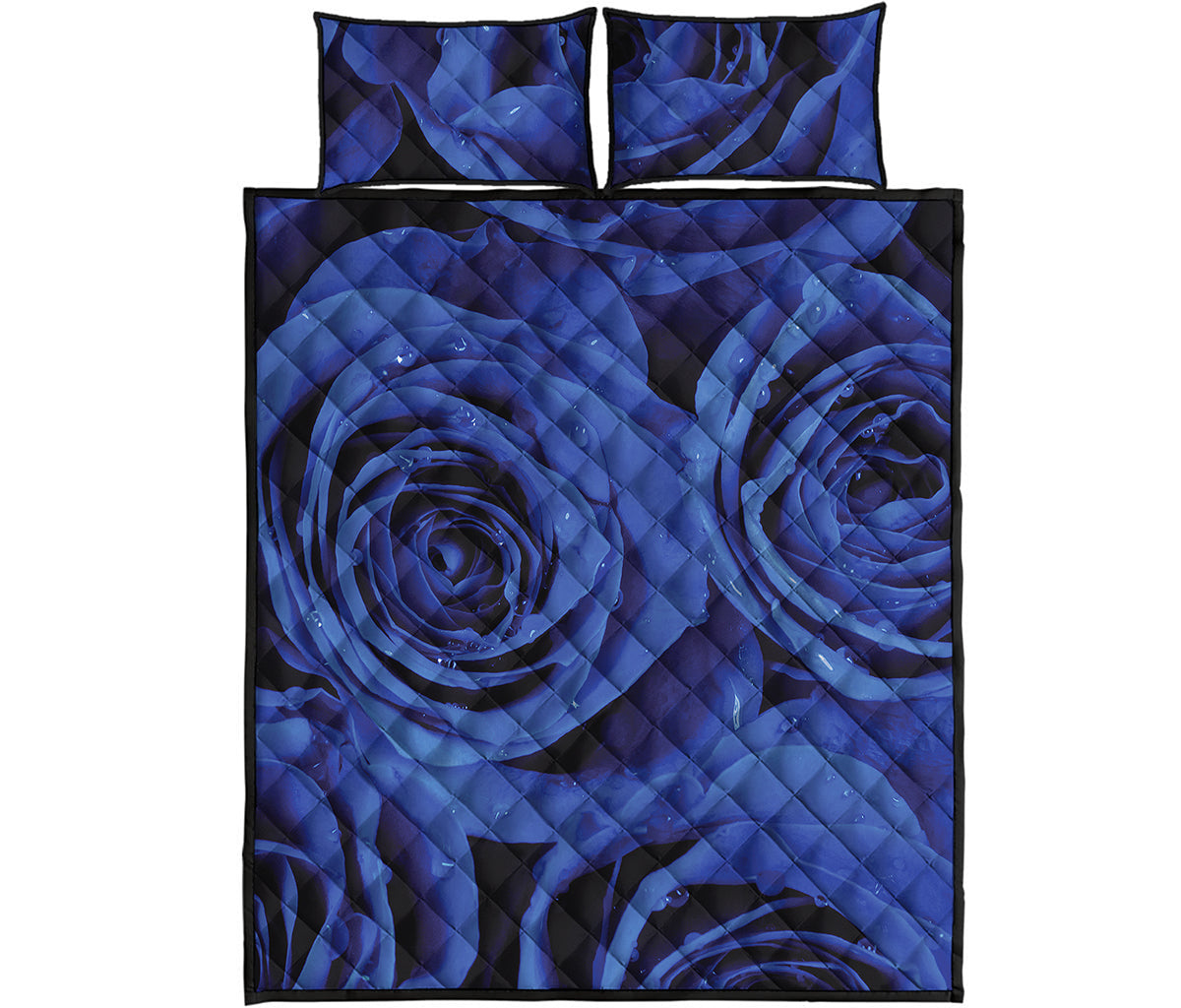 Royal Blue Rose Print Quilt Bed Set