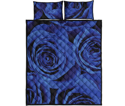 Royal Blue Rose Print Quilt Bed Set