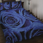 Royal Blue Rose Print Quilt Bed Set