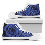 Royal Blue Rose Print White High Top Shoes