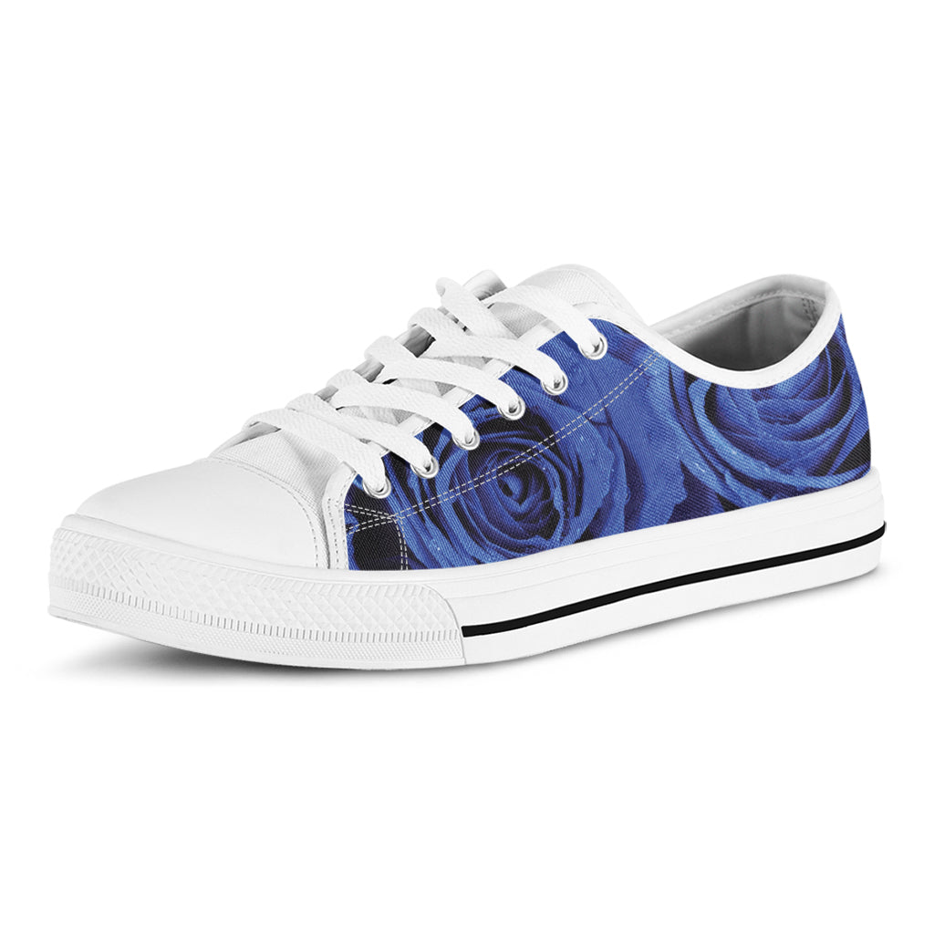 Royal Blue Rose Print White Low Top Shoes